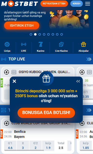 Xush kelibsiz bonuslari (O‘zbekistonlik o‘yinchilar uchun)